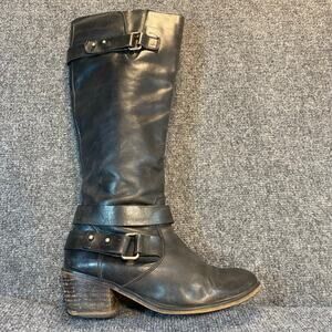 Treasure & Bond Women's 8.5 Black Leather Knee High Heeled Riding Boots Buckle